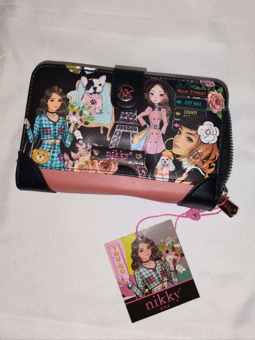 Nikky By Nicole Lee Multicolor Zip Wallet with Pink Accent NWT